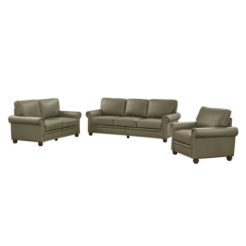 Living Room PU Sofa Set with Storage Sofa, 1+2+3 Sectional with Silver Nails and Solid Wood Legs