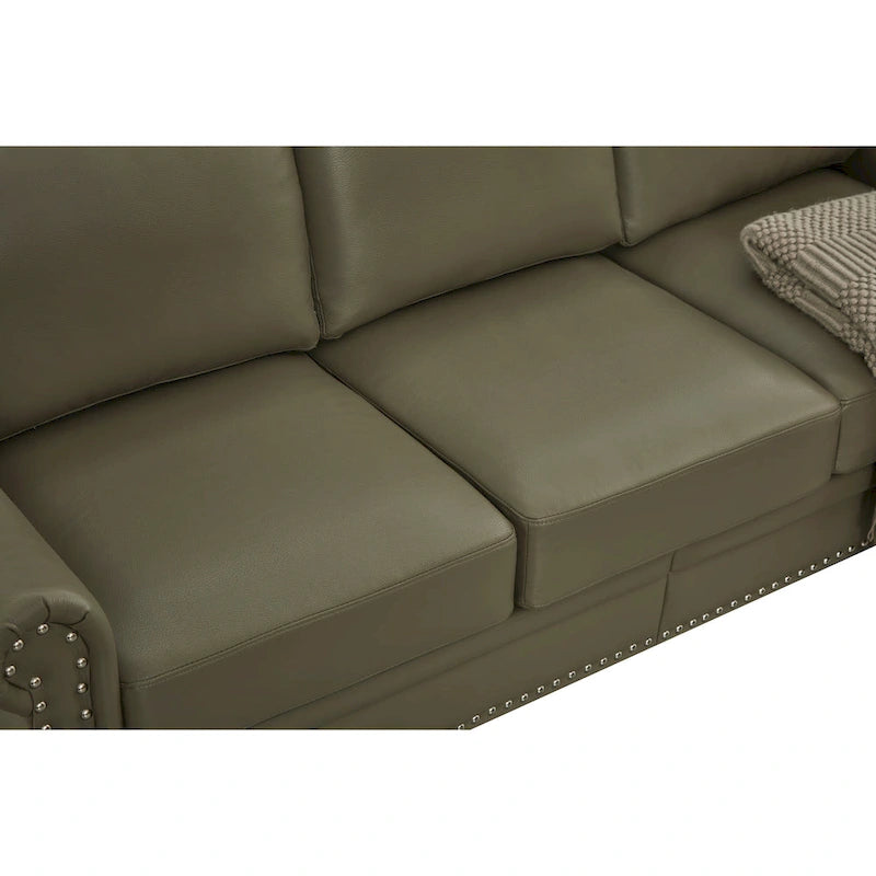 Living Room PU Sofa Set with Storage Sofa, 1+2+3 Sectional with Silver Nails and Solid Wood Legs