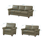 Living Room PU Sofa Set with Storage Sofa, 1+2+3 Sectional with Silver Nails and Solid Wood Legs