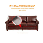 Living Room PU Sofa Set with Storage Sofa, 1+2+3 Sectional with Silver Nails and Solid Wood Legs