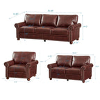 Living Room PU Sofa Set with Storage Sofa, 1+2+3 Sectional with Silver Nails and Solid Wood Legs
