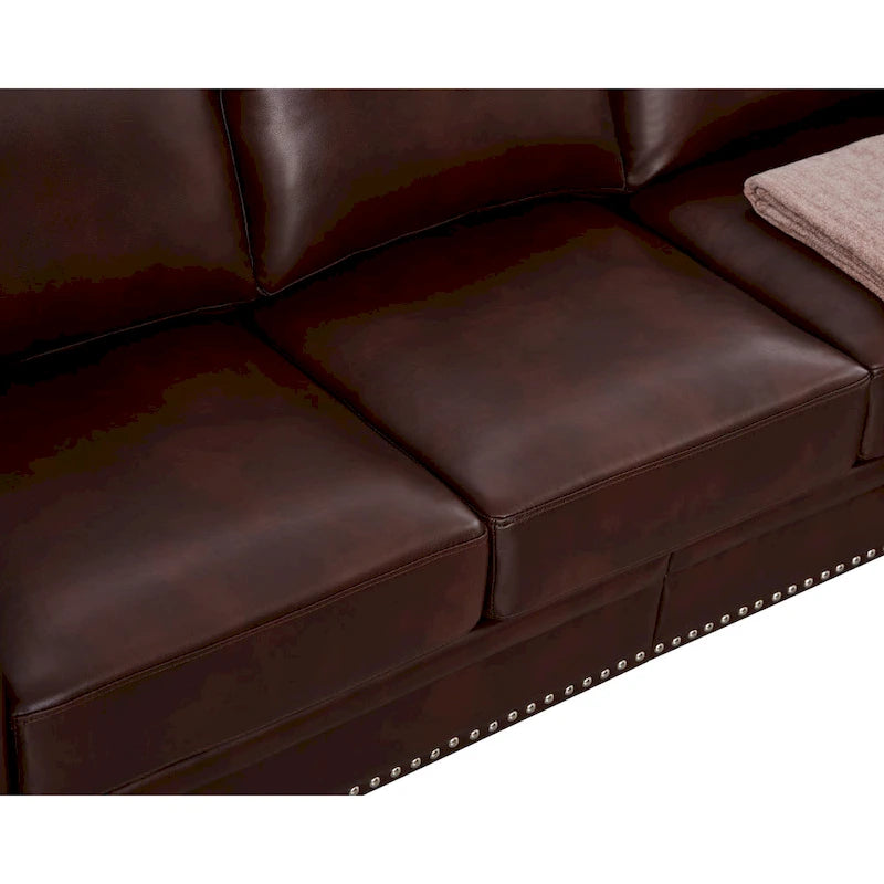 Living Room PU Sofa Set with Storage Sofa, 1+2+3 Sectional with Silver Nails and Solid Wood Legs