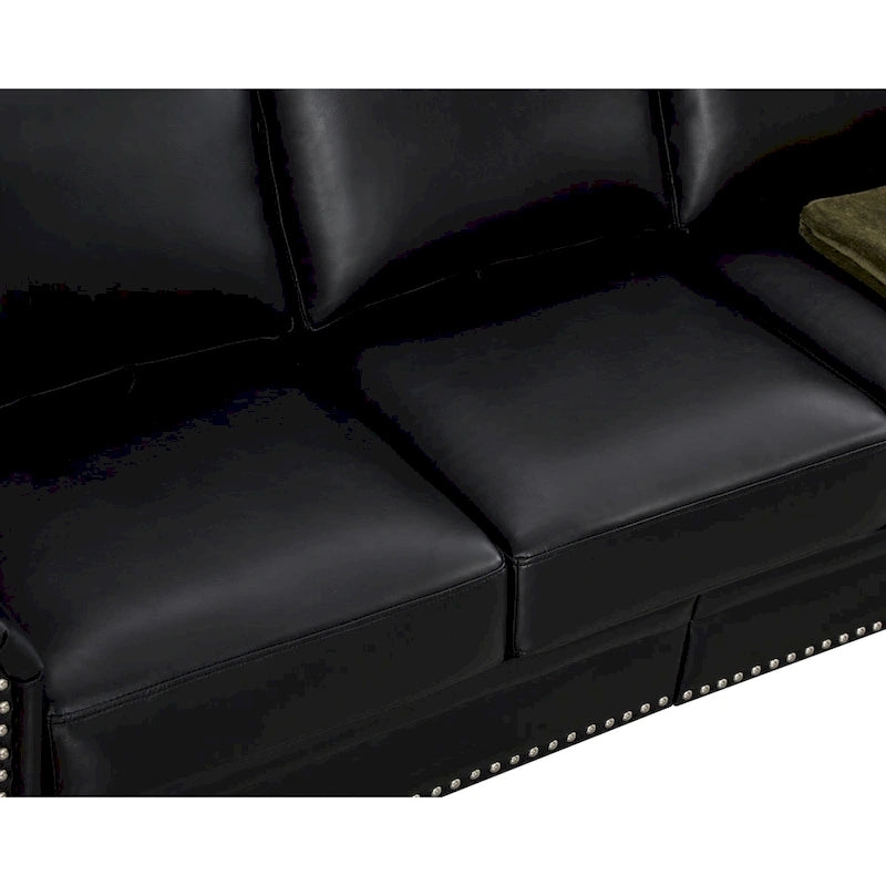 Living Room PU Sofa Set with Storage Sofa, 1+2+3 Sectional with Silver Nails and Solid Wood Legs