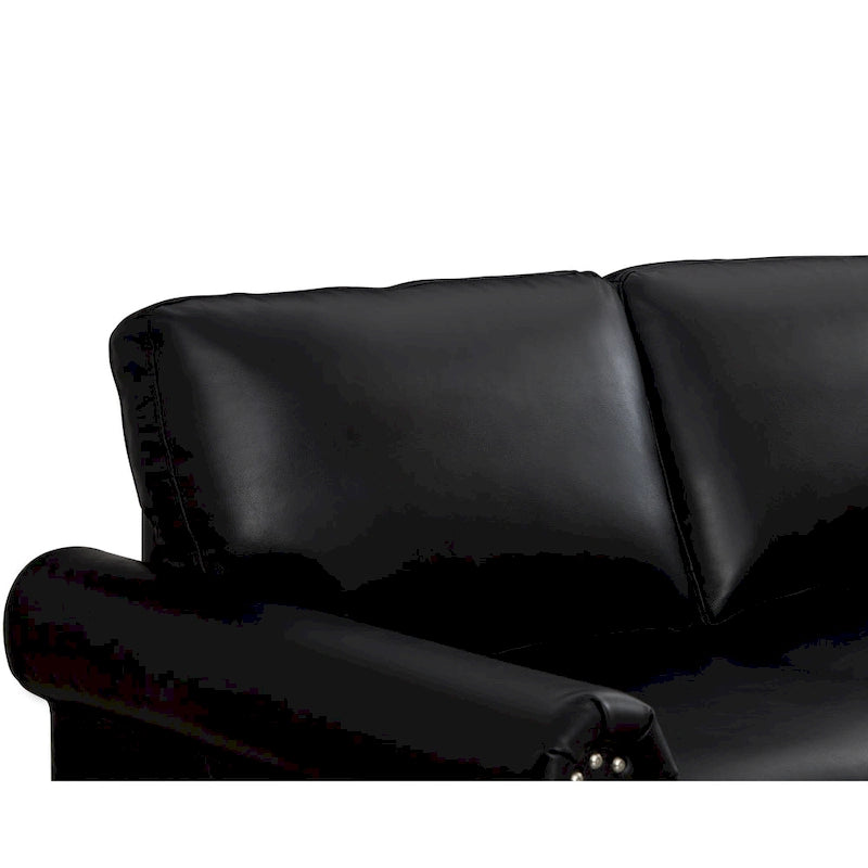 Living Room PU Sofa Set with Storage Sofa, 1+2+3 Sectional with Silver Nails and Solid Wood Legs