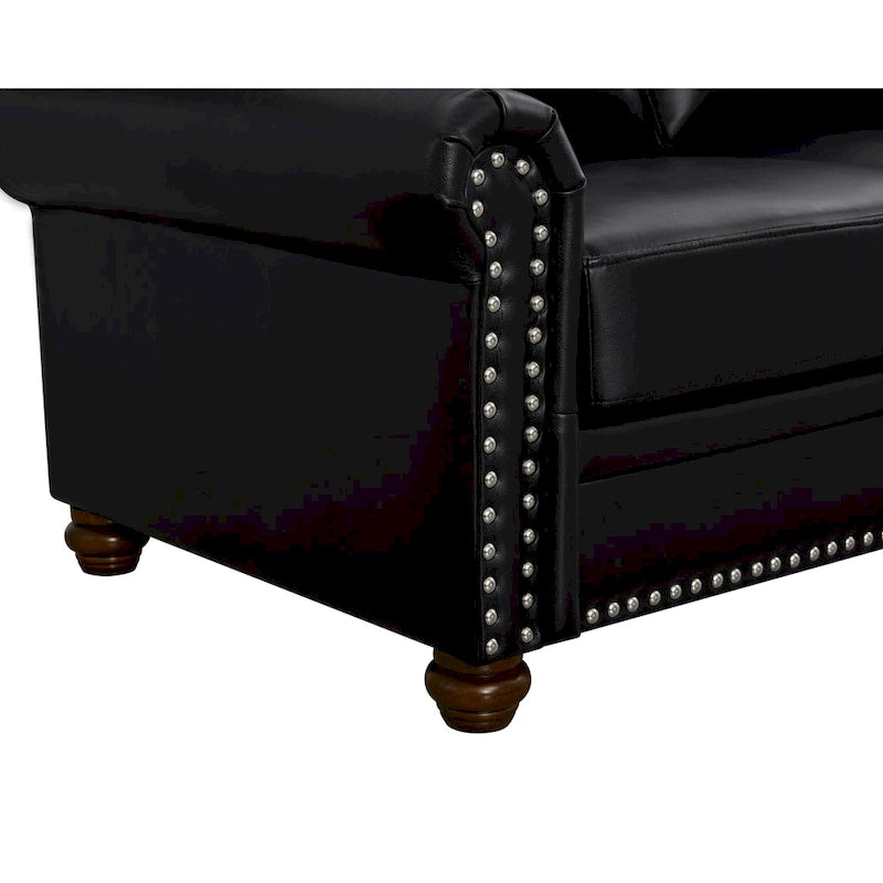 Living Room PU Sofa Set with Storage Sofa, 1+2+3 Sectional with Silver Nails and Solid Wood Legs