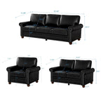 Living Room PU Sofa Set with Storage Sofa, 1+2+3 Sectional with Silver Nails and Solid Wood Legs