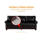 Living Room PU Sofa Set with Storage Sofa, 1+2+3 Sectional with Silver Nails and Solid Wood Legs