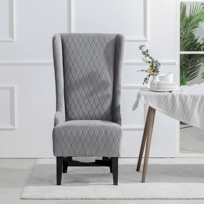 Upholstered Velvet Accent Chair with High Wingback and Wooden Legs