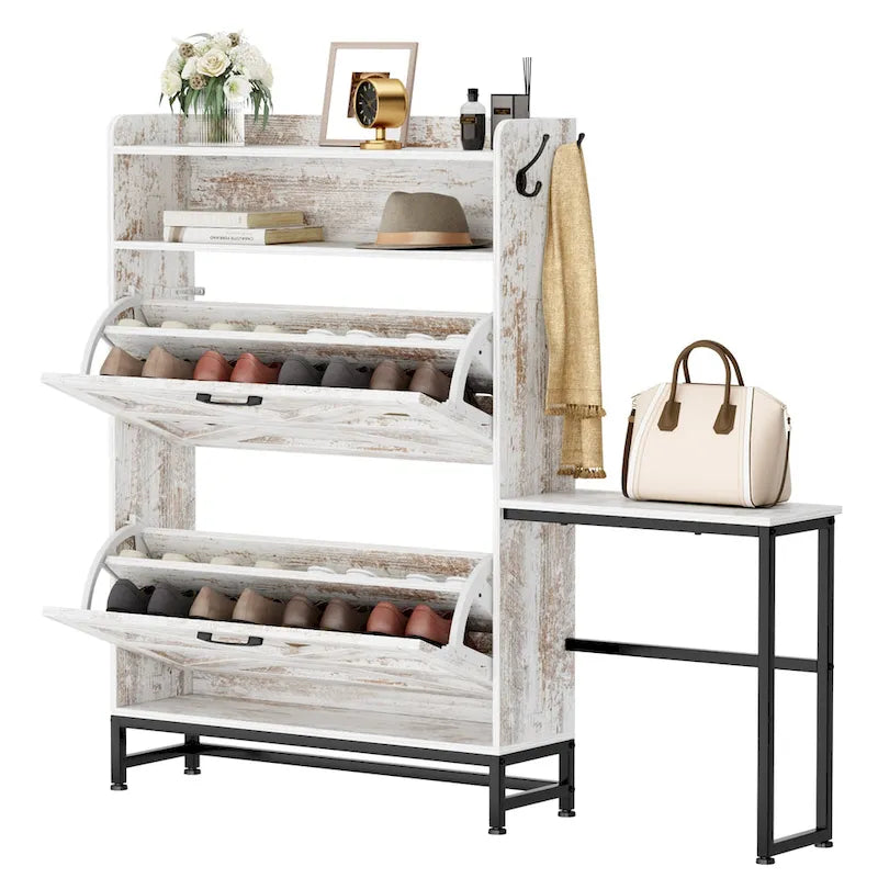 Shoe Cabinet, Entry Home Shoe Cabinet, Entrance Balcony Storage Cabinet, Large Capacity Shoe Rack, White