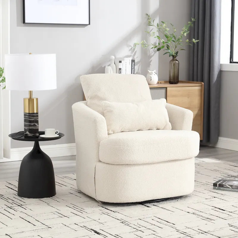 White Teddy 32.68 Upholstered 360 Swivel Barrel Chair with Metal Base