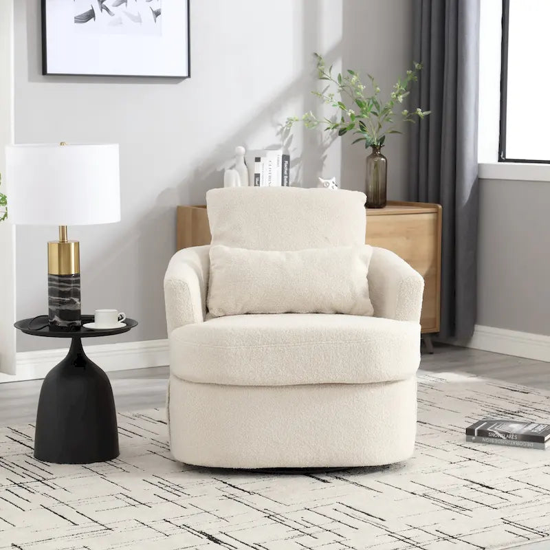 White Teddy 32.68 Upholstered 360 Swivel Barrel Chair with Metal Base