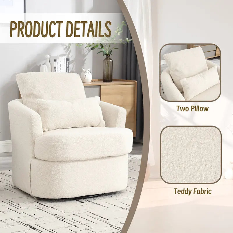 White Teddy 32.68 Upholstered 360 Swivel Barrel Chair with Metal Base