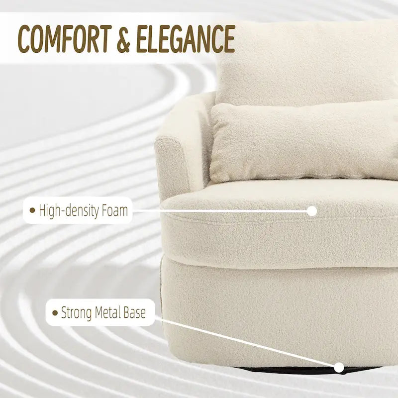 White Teddy 32.68 Upholstered 360 Swivel Barrel Chair with Metal Base