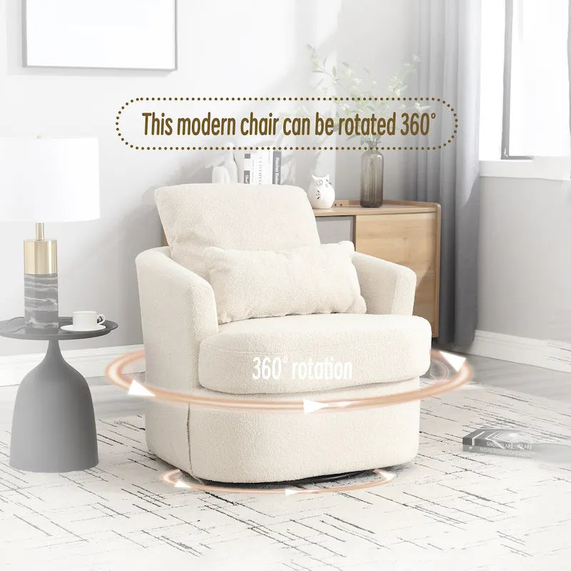 White Teddy 32.68 Upholstered 360 Swivel Barrel Chair with Metal Base