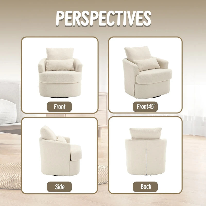 White Teddy 32.68 Upholstered 360 Swivel Barrel Chair with Metal Base