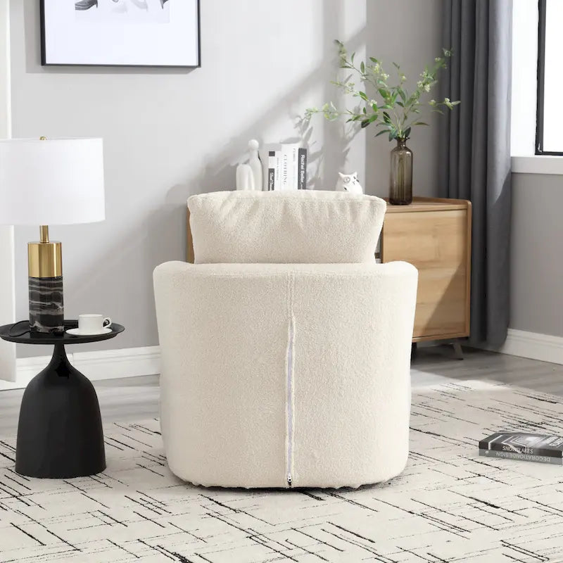 White Teddy 32.68 Upholstered 360 Swivel Barrel Chair with Metal Base