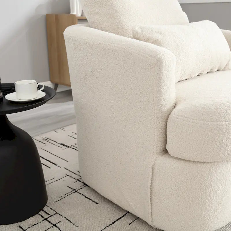 White Teddy 32.68 Upholstered 360 Swivel Barrel Chair with Metal Base
