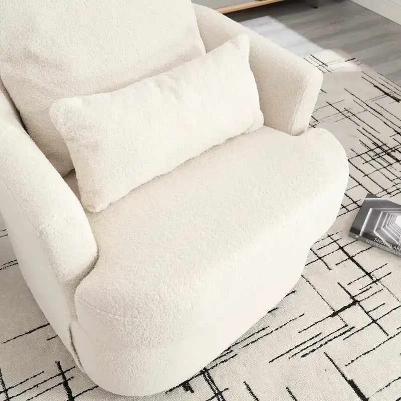 White Teddy 32.68 Upholstered 360 Swivel Barrel Chair with Metal Base