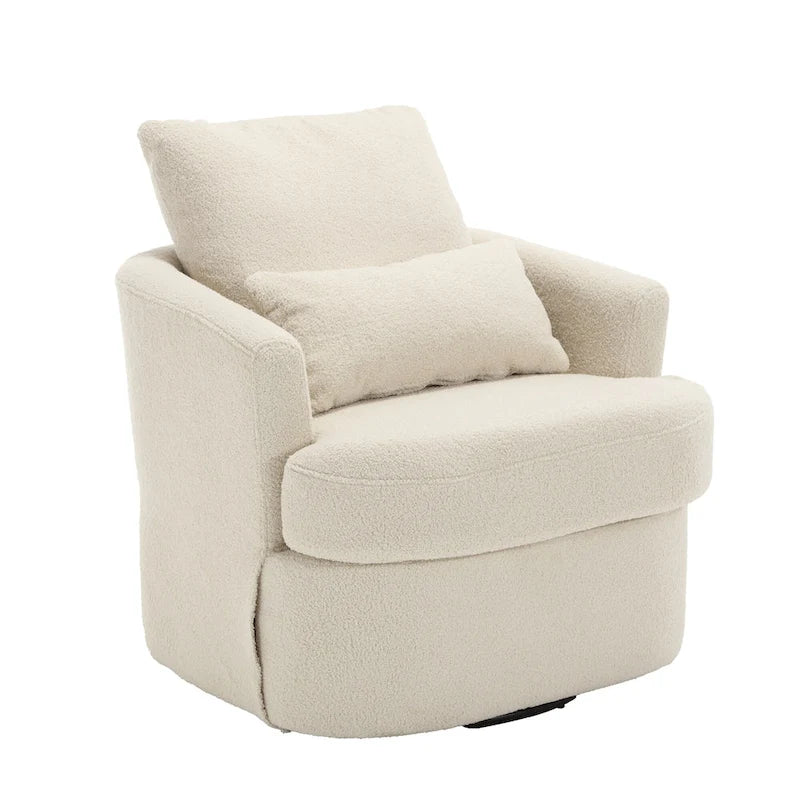 White Teddy 32.68 Upholstered 360 Swivel Barrel Chair with Metal Base