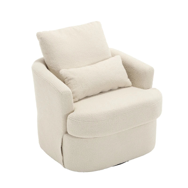 White Teddy 32.68 Upholstered 360 Swivel Barrel Chair with Metal Base
