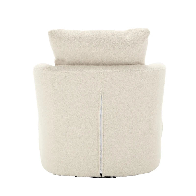 White Teddy 32.68 Upholstered 360 Swivel Barrel Chair with Metal Base