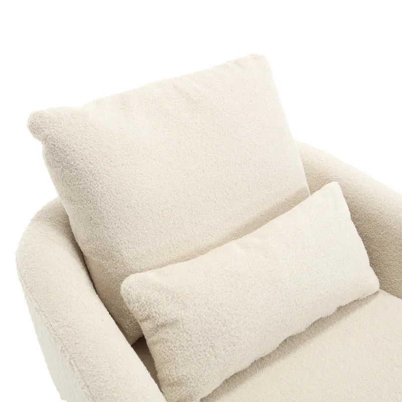 White Teddy 32.68 Upholstered 360 Swivel Barrel Chair with Metal Base