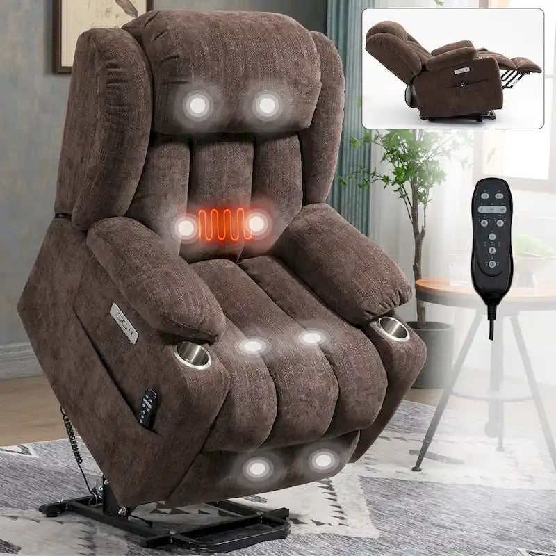 Chenille Power Lift Recliner Chair with 8-Point Vibration Massage and Lumbar Heating, USB and Type-C Ports