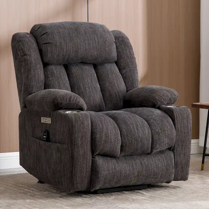 Chenille Power Lift Recliner Chair with 8-Point Vibration Massage and Lumbar Heating, USB and Type-C Ports