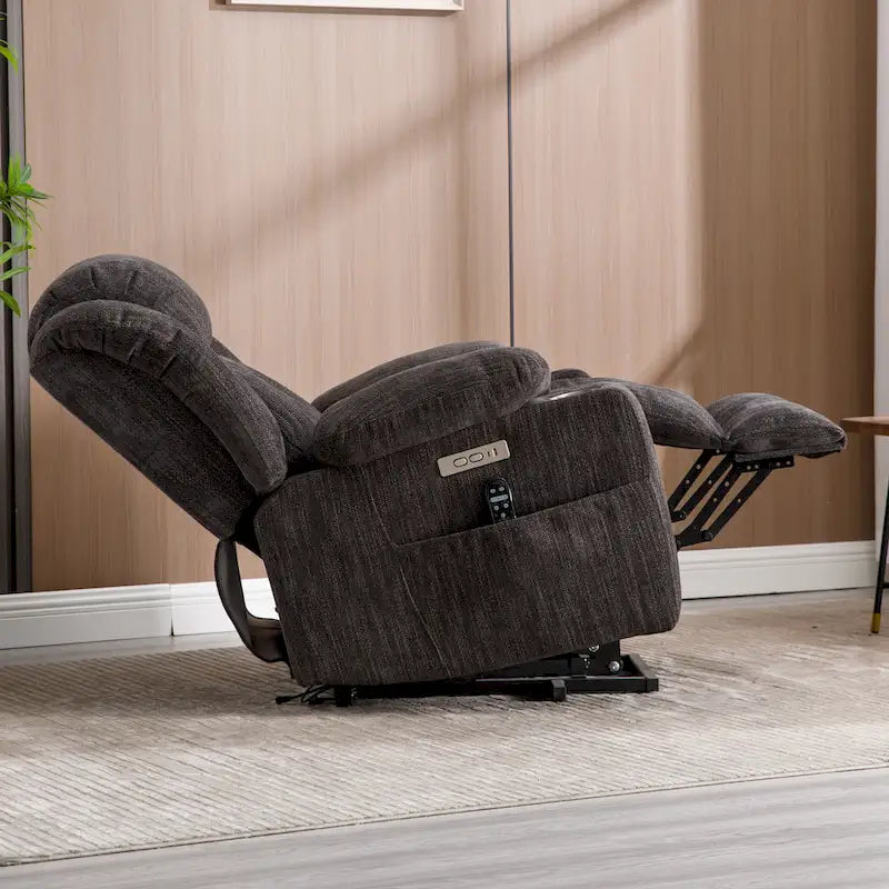 Chenille Power Lift Recliner Chair with 8-Point Vibration Massage and Lumbar Heating, USB and Type-C Ports