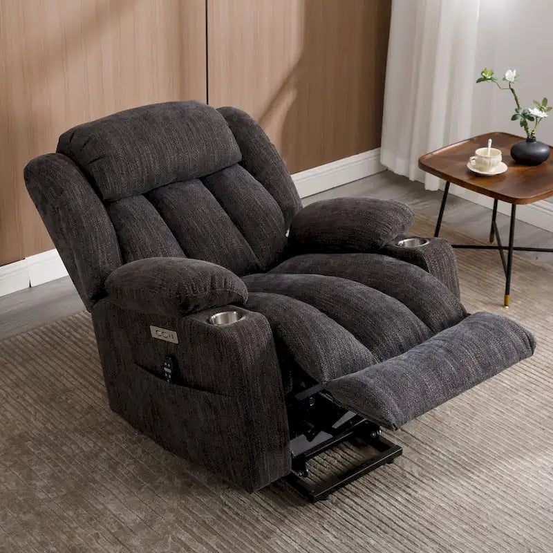 Chenille Power Lift Recliner Chair with 8-Point Vibration Massage and Lumbar Heating, USB and Type-C Ports