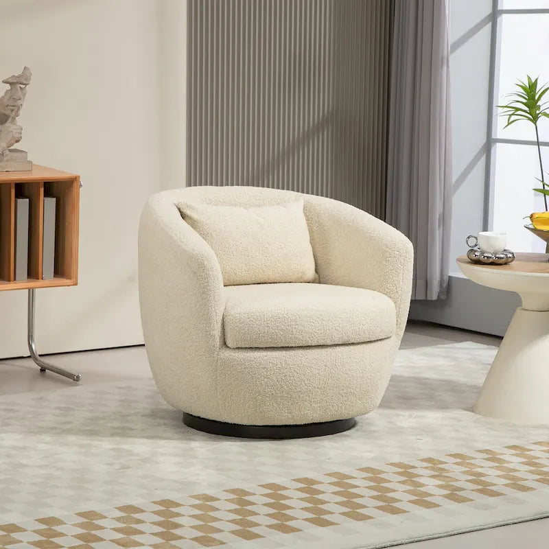 Beige 37.2 Upholstered Swivel Barrel Chair with Storage and Ergonomic Design