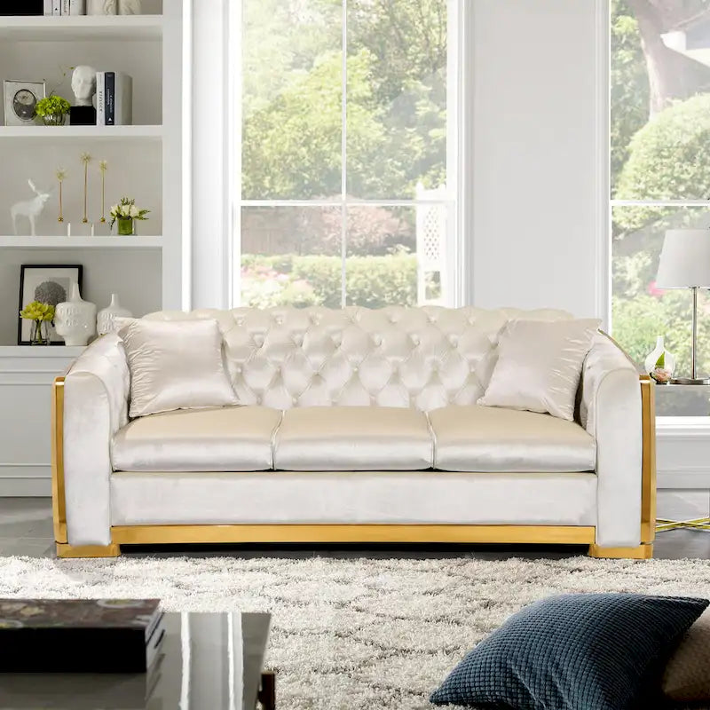 84 Luxury Chesterfield Velvet Sofa with Gold Trim