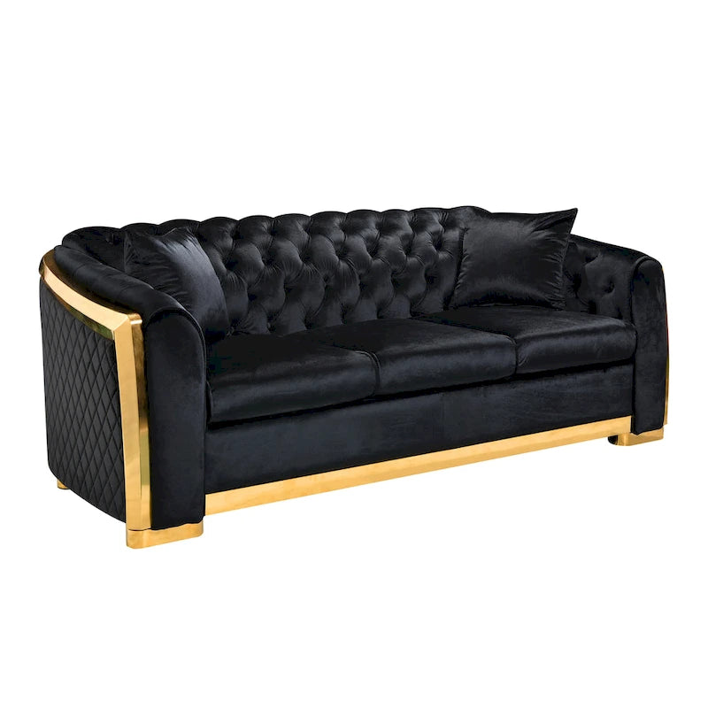 84 Luxury Chesterfield Velvet Sofa with Gold Trim
