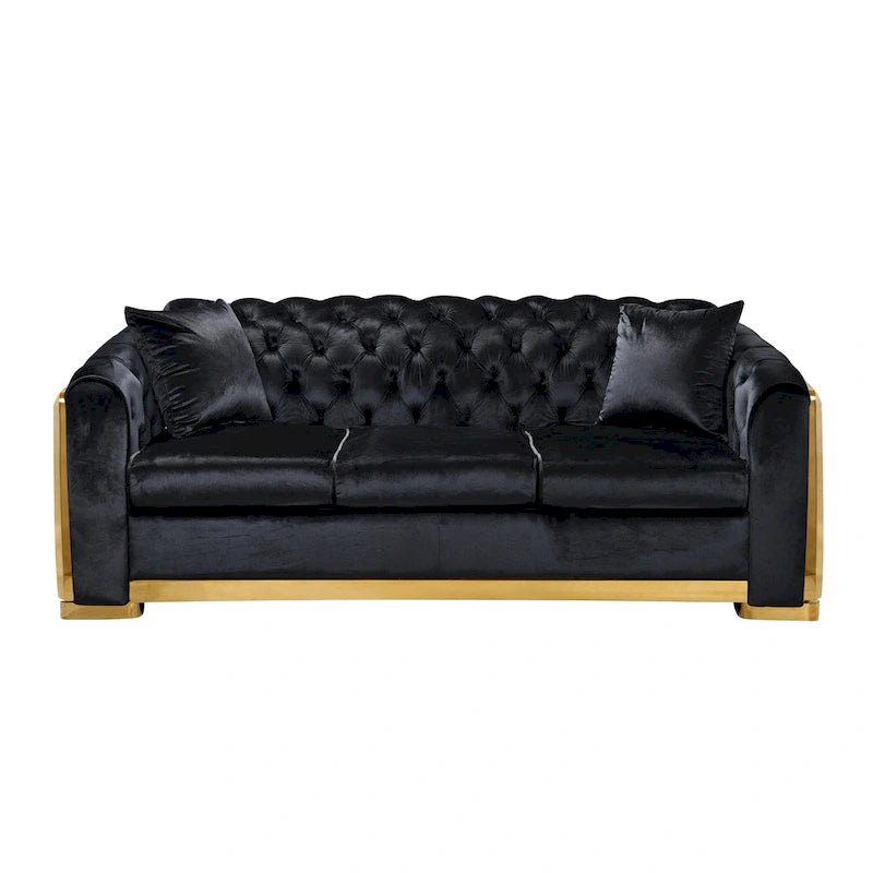 84 Luxury Chesterfield Velvet Sofa with Gold Trim