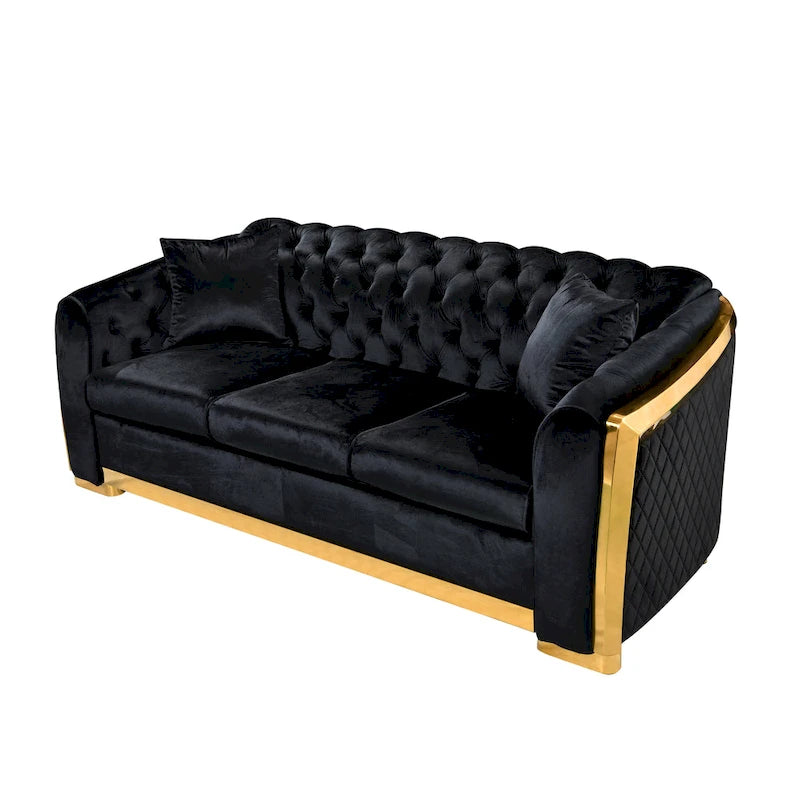 84 Luxury Chesterfield Velvet Sofa with Gold Trim