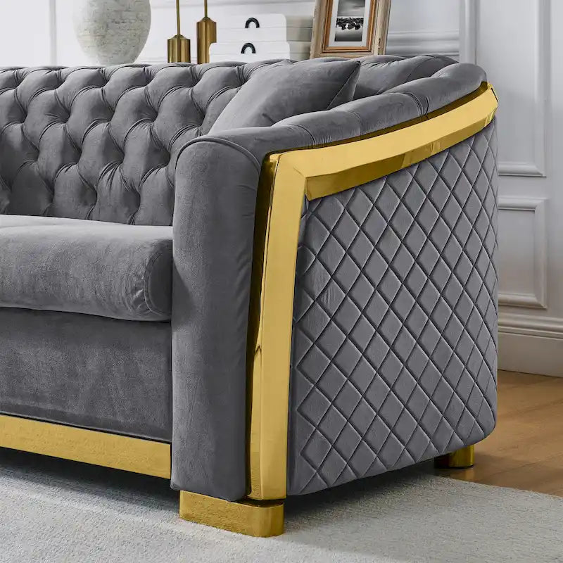84 Luxury Chesterfield Velvet Sofa with Gold Trim
