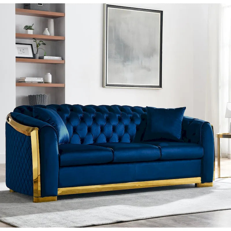 84 Luxury Chesterfield Velvet Sofa with Gold Trim