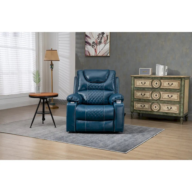 Blue Oversized PU Leather Power Lift Recliner with Massage, Heating, Lay Flat