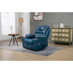Blue Oversized PU Leather Power Lift Recliner with Massage, Heating, Lay Flat