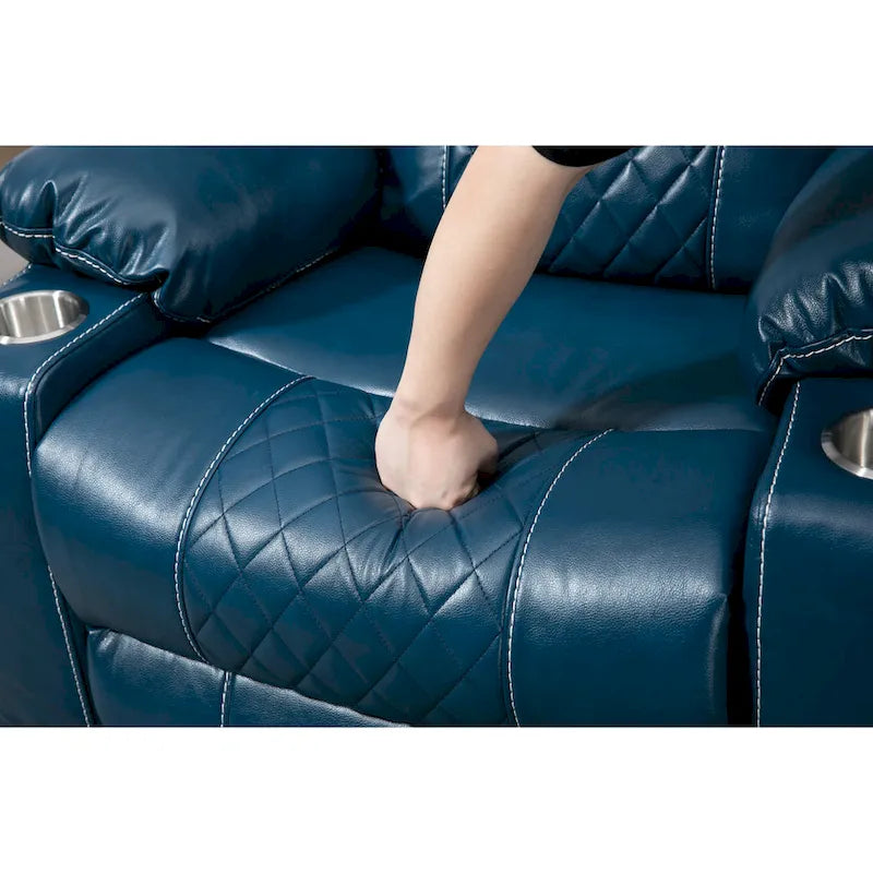 Blue Oversized PU Leather Power Lift Recliner with Massage, Heating, Lay Flat