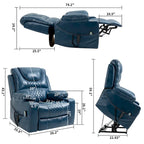 Blue Oversized PU Leather Power Lift Recliner with Massage, Heating, Lay Flat