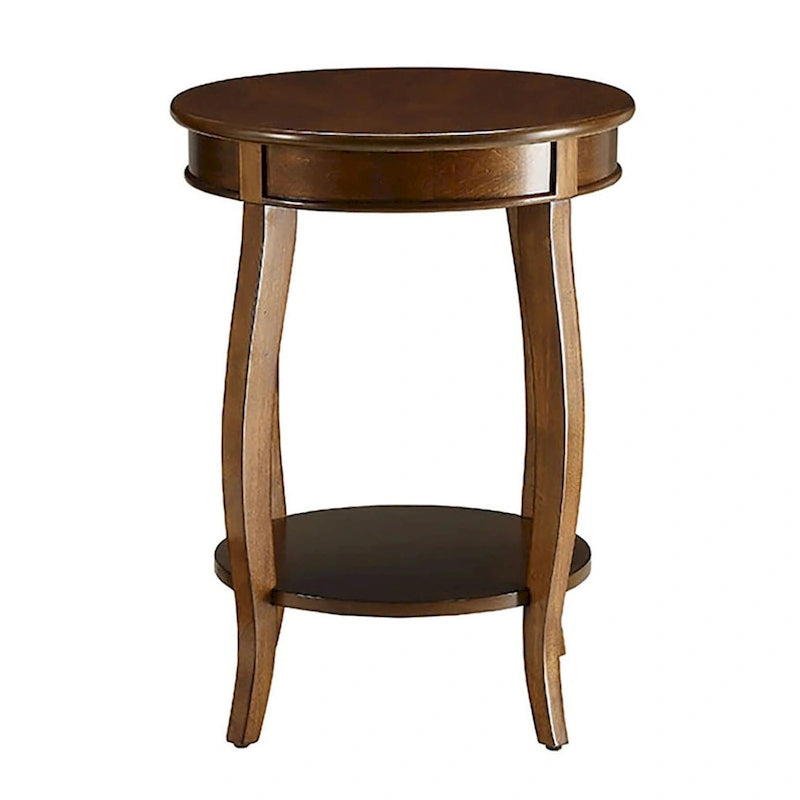 Walnut Round Side Table with Bottom Shelf