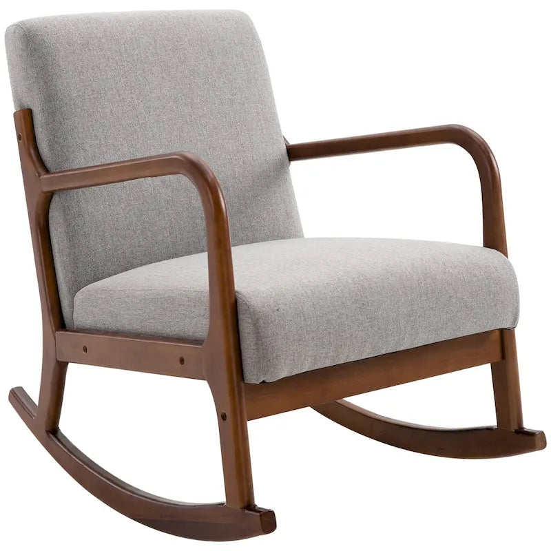 Grey Modern 25.3 High Back Rocking Chair with Solid Wood Base