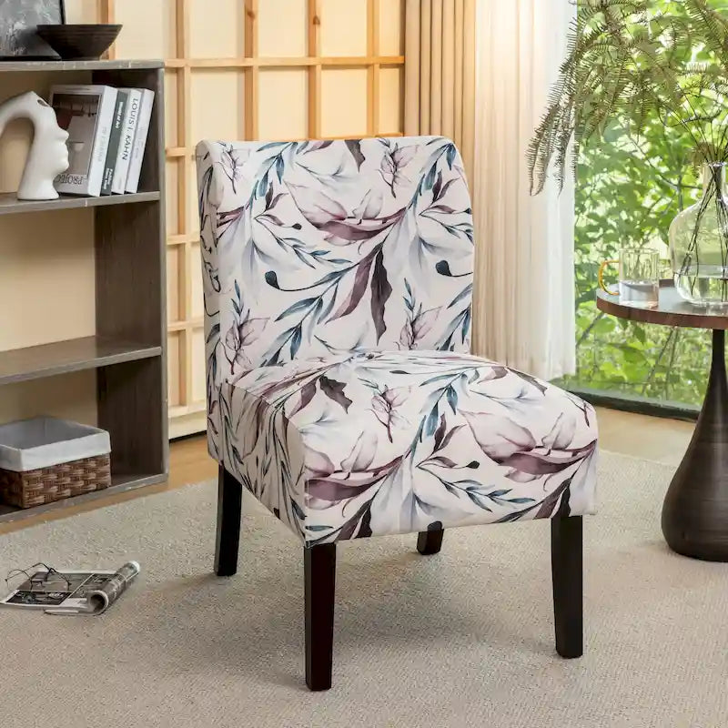 PUrple Floral 29.13 Upholstered Accent Chair with Wood Legs