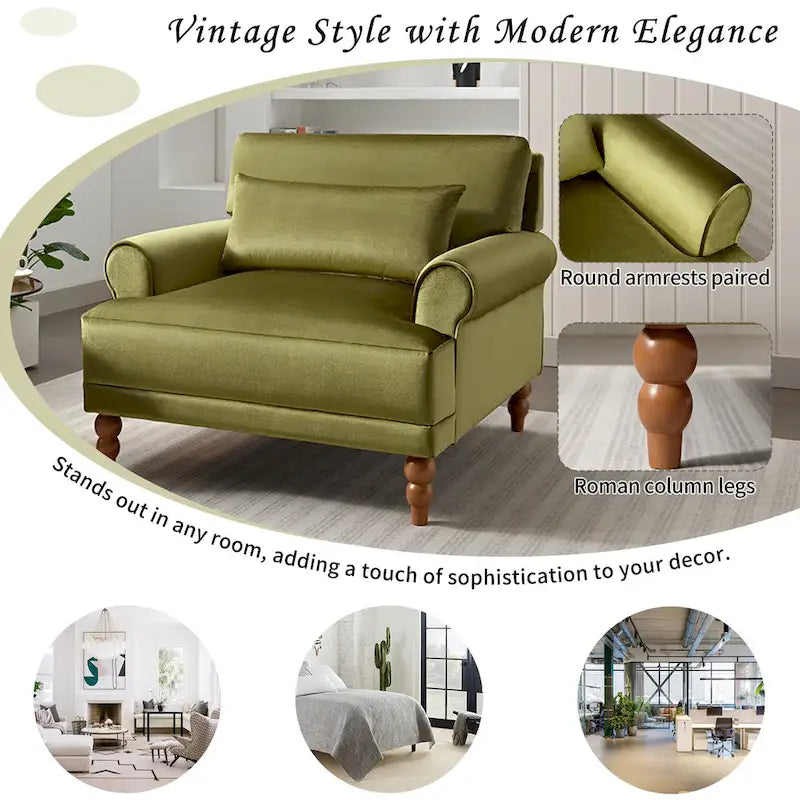 37.8 Velvet Accent Chair with Ergonomic Lumbar Support
