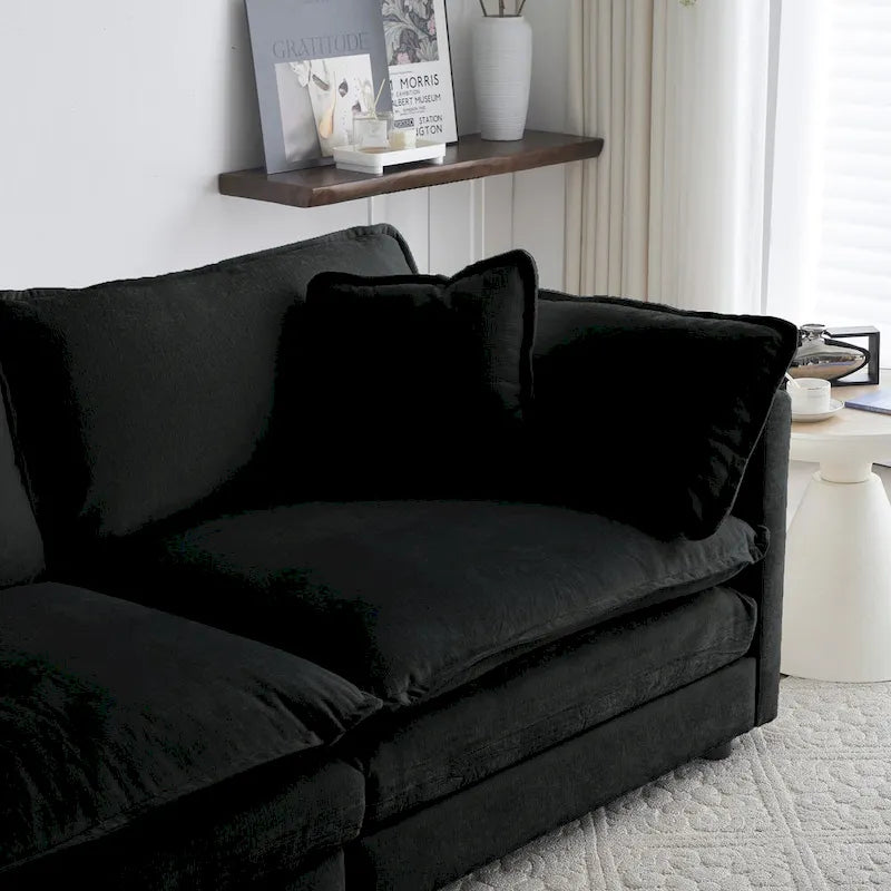 Black 3-Piece Chenille Sofa Set with Loveseat and 2 Single Sofas