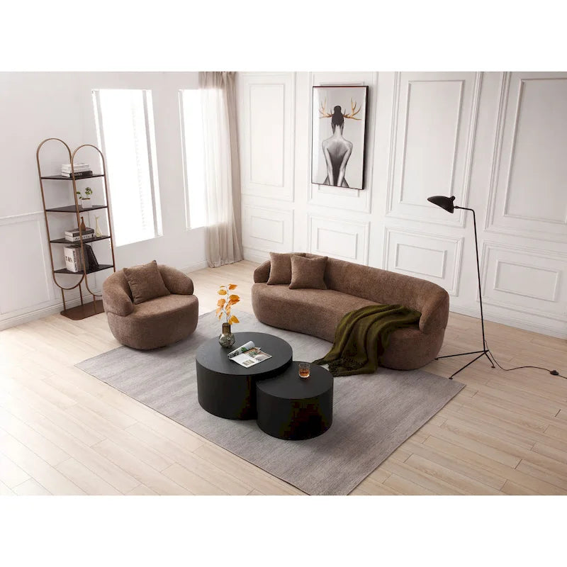 Brown Modern 34.6 Swivel Barrel Chair with Solid Wood Frame