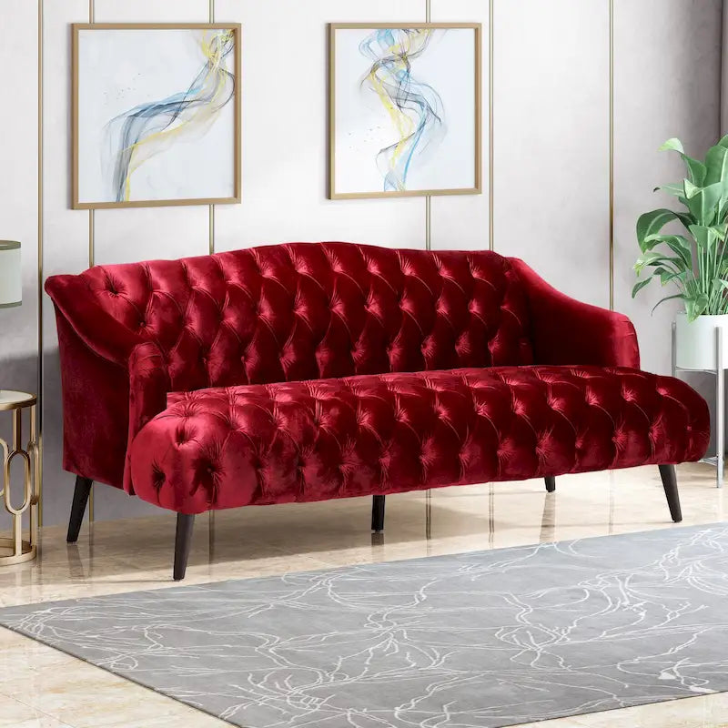 Modern 73.25 Button Tufted 3-Seater Sofa with Birch Legs