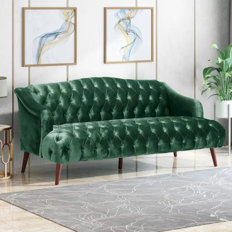 Modern 73.25 Button Tufted 3-Seater Sofa with Birch Legs
