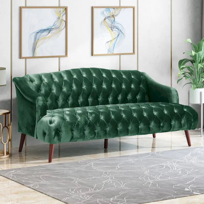 Modern 73.25 Button Tufted 3-Seater Sofa with Birch Legs